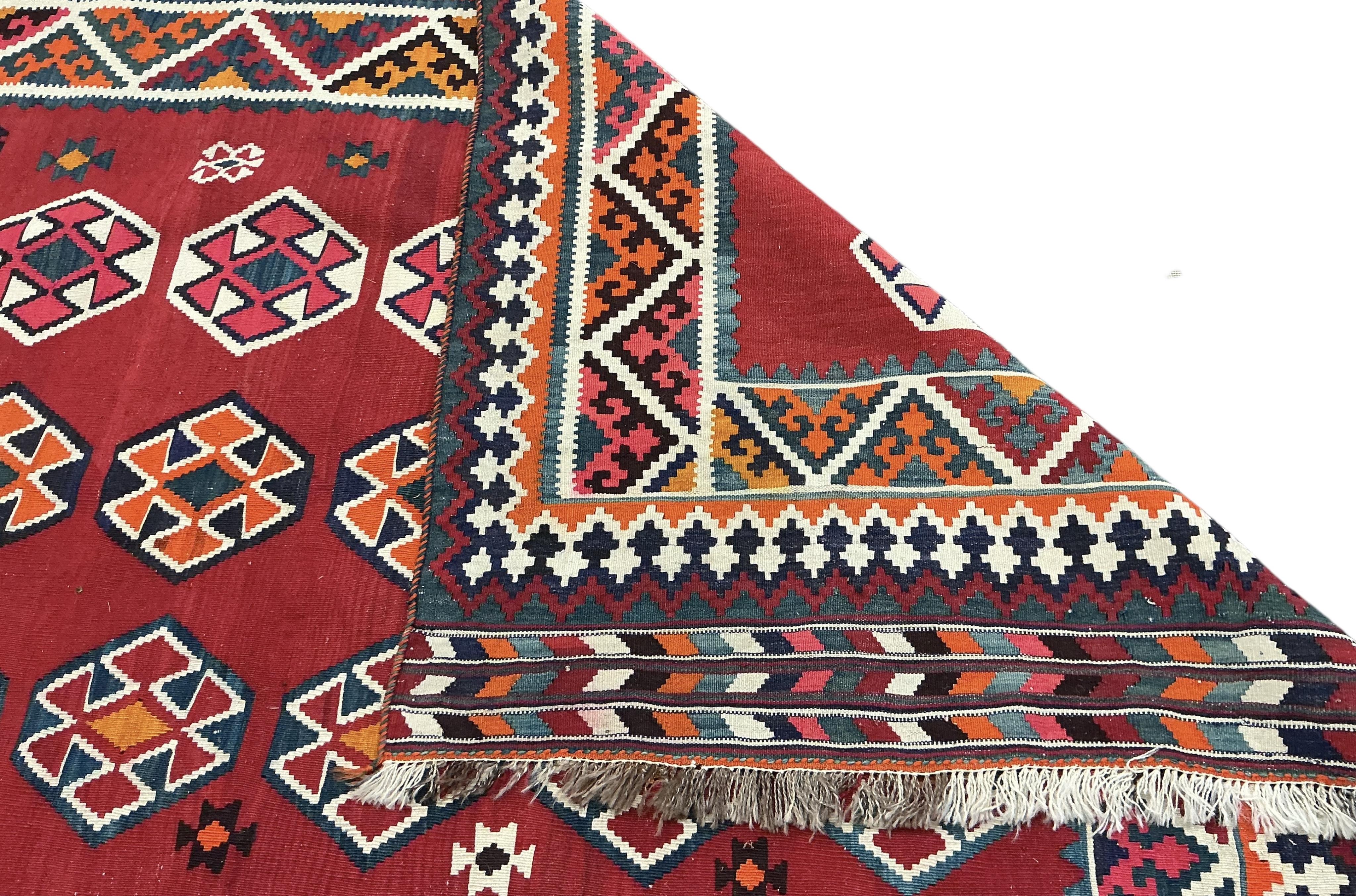 Two Kilim geometric flat weave rugs, larger 270cm x 150cm